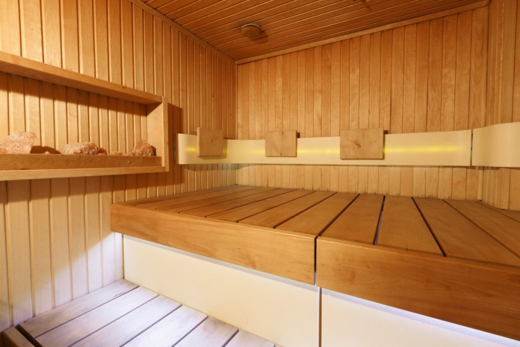 Interior of wooden sauna