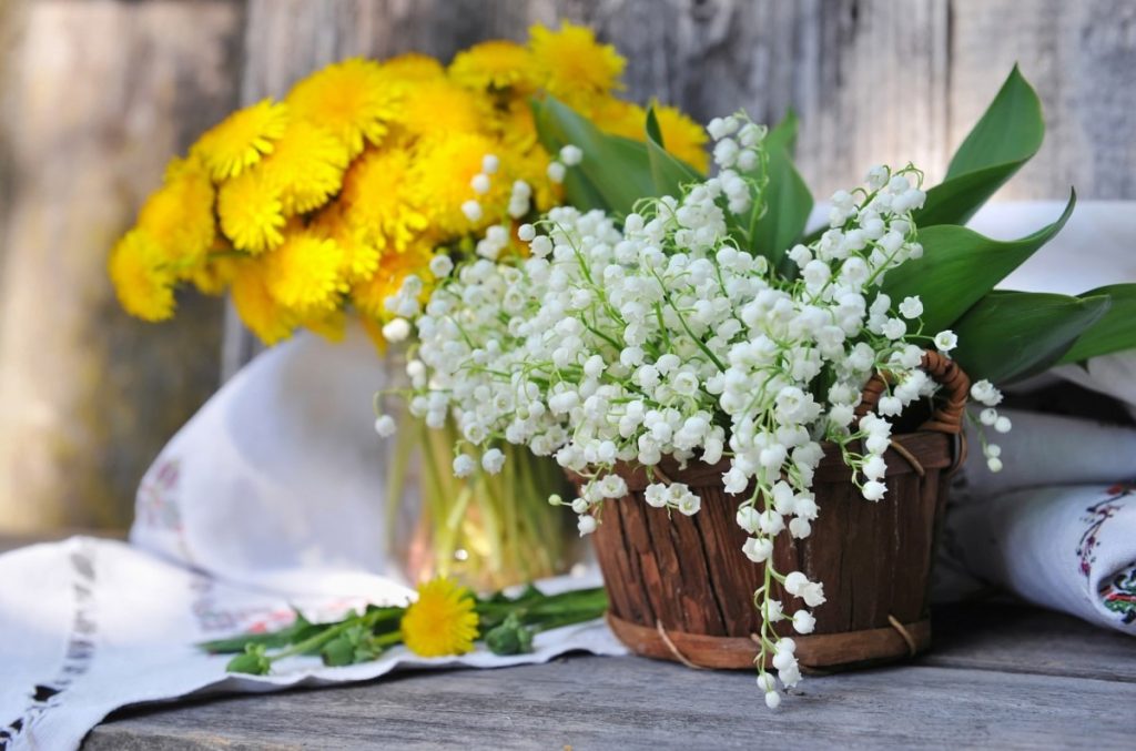 How To Make A DIY Spa Kit Without Breaking The Bank: 8 Ways; Basket with lilies of the valley (Convallaria majalis)