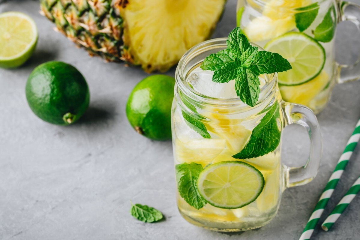 21 Invigorating Spa Water Recipes For Instant Energy; Infused detox water with pineapple, lime and mint. Ice cold summer cocktail or lemonade